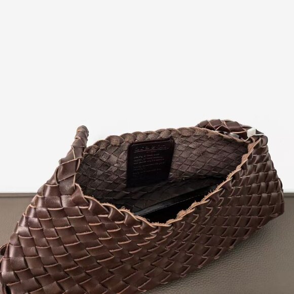 Dragon Diffusion santa croce small woven leather bag in dark brown - Picture 8 of 9